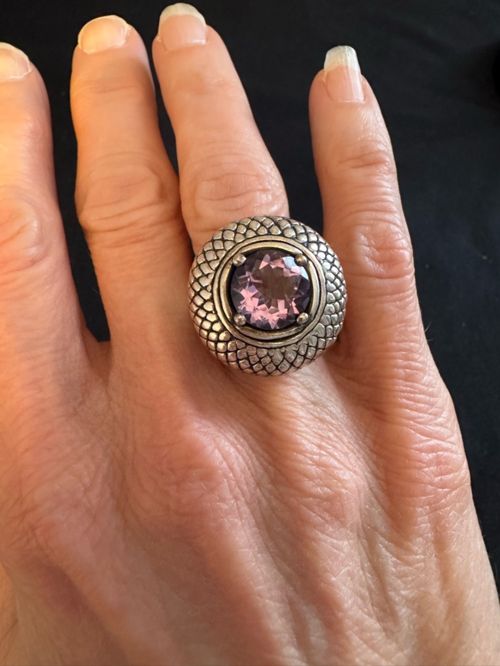 Ross-Simons Sterling Silver Amethyst Statement Ring – Textured Scale Dome - Picture 7 of 7